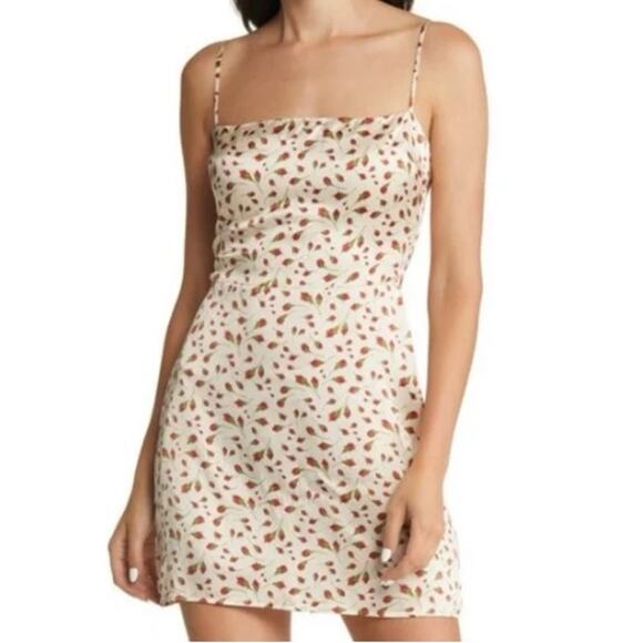NEW Reformation Kosta Marion Dress Silk Smocked Floral Bud Ivory Size 10 - Picture 1 of 7